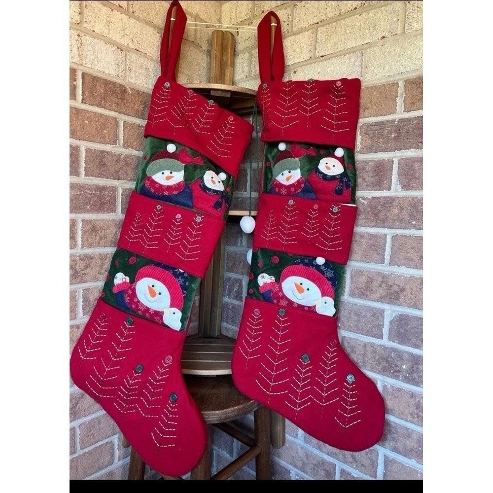 Very Tall 33" Handwoven Christmas Stockings With Pockets Holiday Fireplace Decor